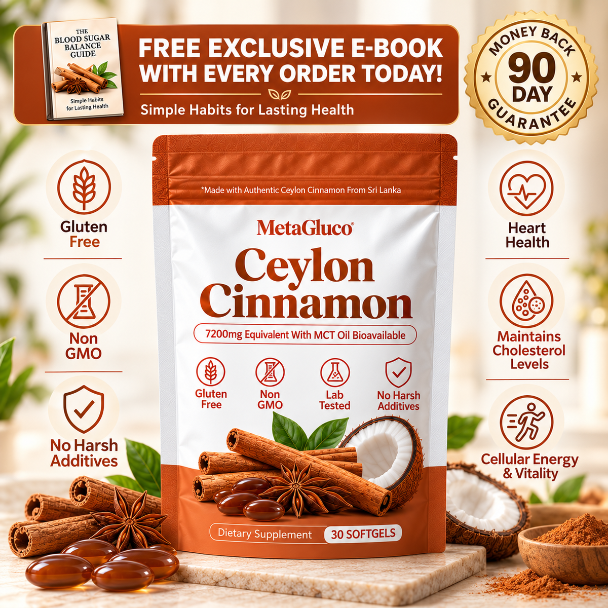 Ceylon Cinnamon 7200mg Equivalent with MCT Oil