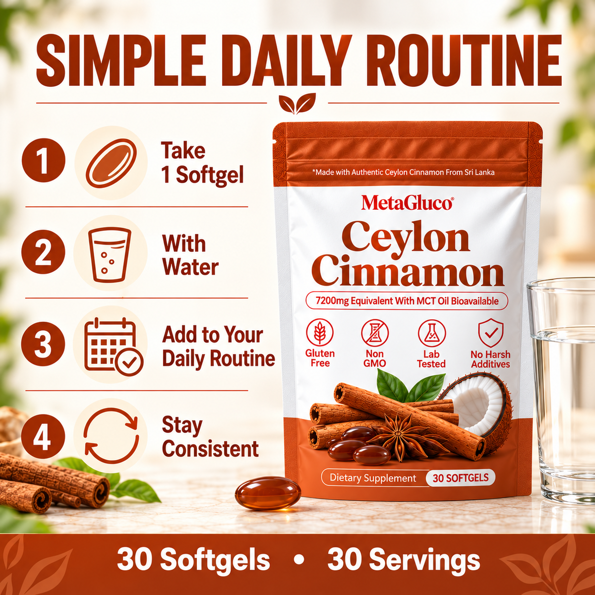 Ceylon Cinnamon 7200mg Equivalent with MCT Oil